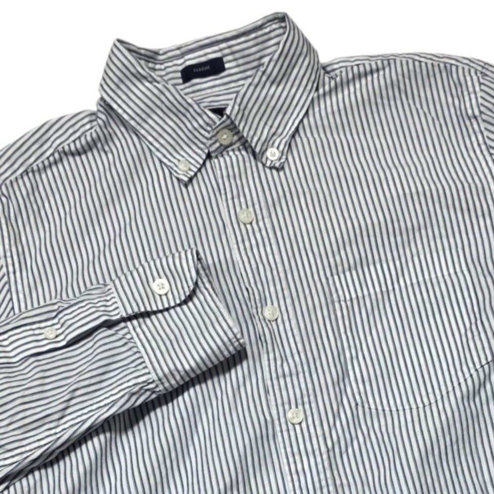 J.Crew Factory Button Down Shirt Mens S Blue Stripe Classic Fit Long Sleeve